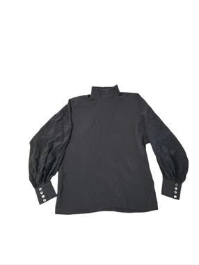 Evan Picone Women's Vintage Black High Neck Keyhole Silk Long Sleeve Blouse 8